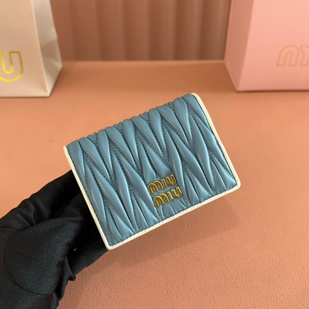 Small Matelassé Nappa Leather Wallet Blue